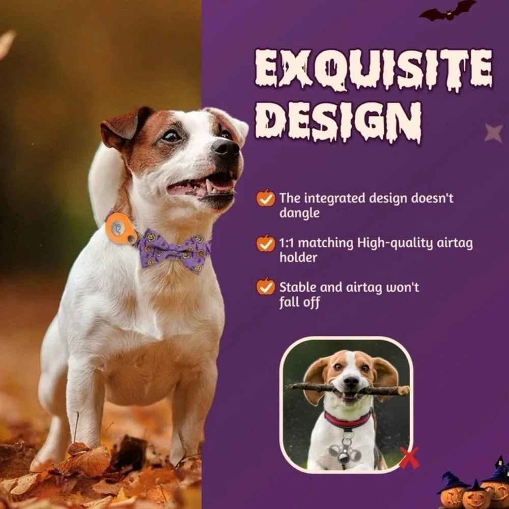 Halloween AirTag Dog Collar, Fashion Dog Collar size Medium
